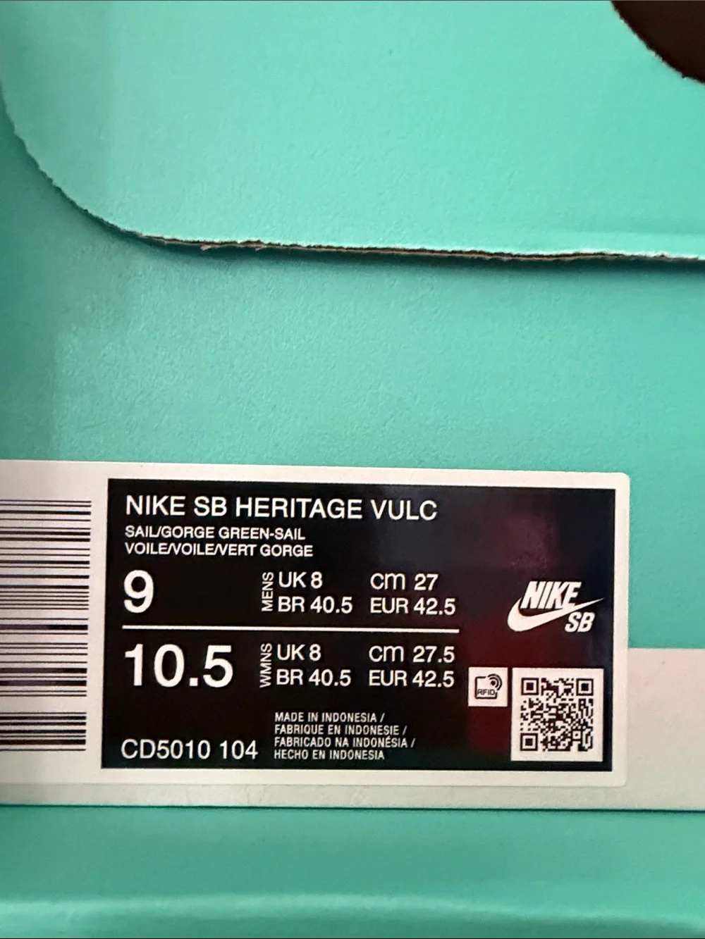 Nike SB Heritage Vulc Green Sail CD5010-104 Men’s Size 9